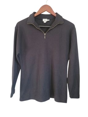 ​Armani Collezioni Black Textured Quarter Zip Mock Neck Sweater Women's Size Med